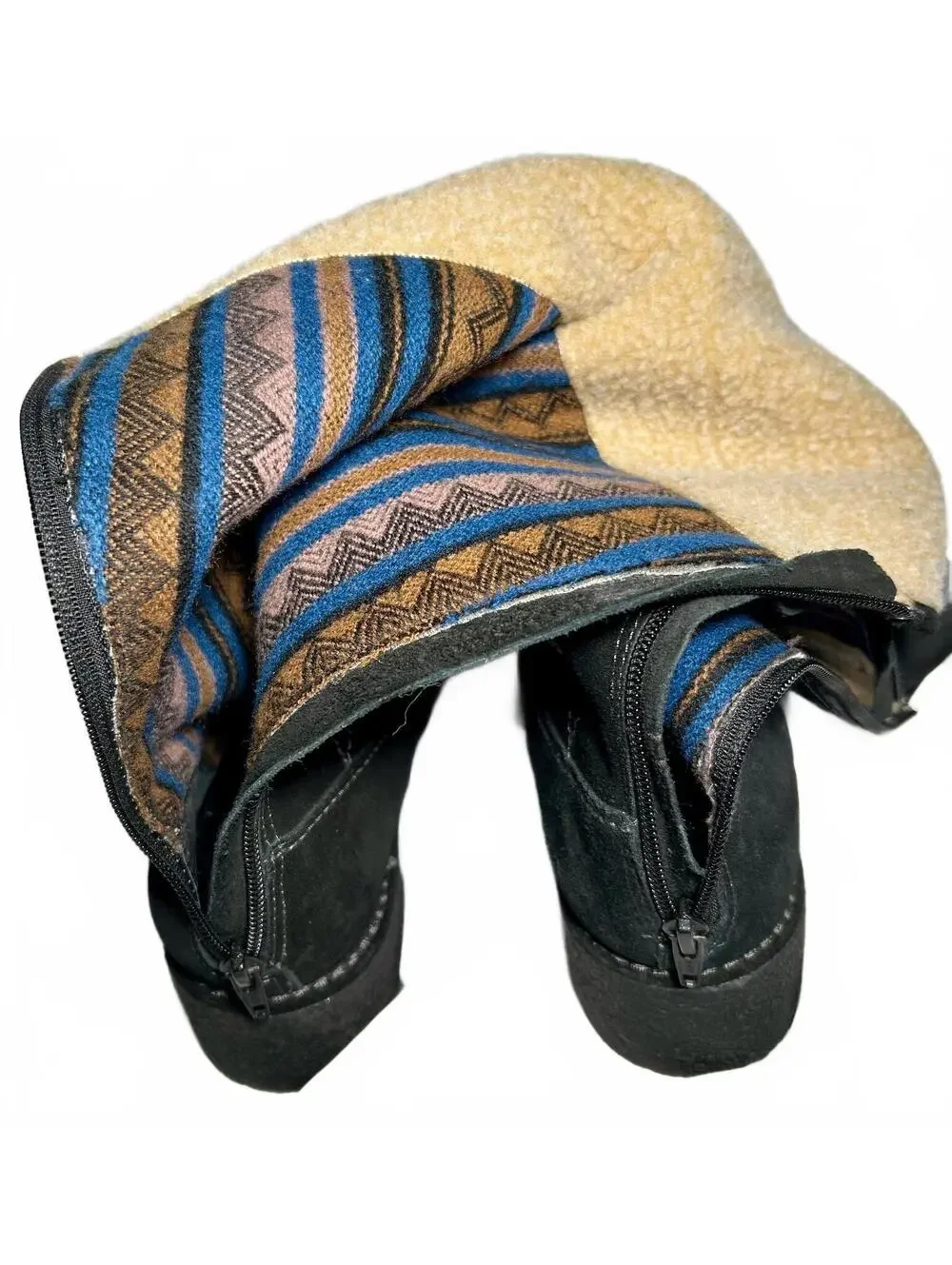 Nickels Soft Black Suede Knee High Boots 8.5M Zip Fleece and Aztec lining